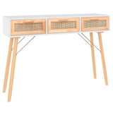 Console Table White 105x30x75 cm Solid Wood Pine&Natural Rattan - Front View