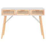 Console Table White 105x30x75 cm Solid Wood Pine&Natural Rattan