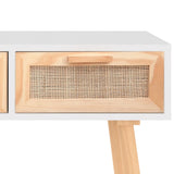 Console Table White 105x30x75 cm Solid Wood Pine&Natural Rattan - 45-Degree Angle