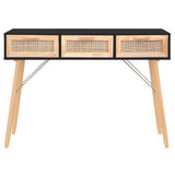 Console Table Black 105x30x75 cm Solid Wood Pine&Natural Rattan - Side View