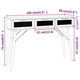 Console Table Black 105x30x75 cm Solid Wood Pine&Natural Rattan - Rear View