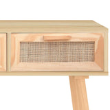 Console Table Brown 105x30x75 cm Solid Wood Pine&Natural Rattan - Close-Up Angle