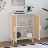 Sideboard White 60x30x70 cm Solid Wood Pine and Natural Rattan - Side View