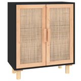 Sideboard Black 60x30x70 cm Solid Wood Pine and Natural Rattan - Front View