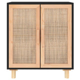 Sideboard Black 60x30x70 cm Solid Wood Pine and Natural Rattan