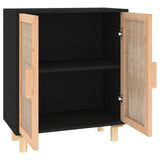 Sideboard Black 60x30x70 cm Solid Wood Pine and Natural Rattan - 45-Degree Angle