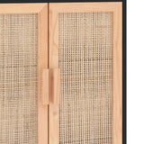 Sideboard Black 60x30x70 cm Solid Wood Pine and Natural Rattan - Close-Up Angle