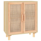 Sideboard Brown 60x30x70 cm Solid Wood Pine and Natural Rattan - Front View