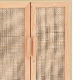 Sideboard Brown 60x30x70 cm Solid Wood Pine and Natural Rattan - Close-Up Angle