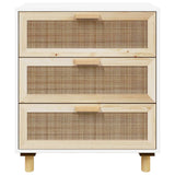 Sideboard White 60x30x70 cm Solid Wood Pine and Natural Rattan - 45-Degree Angle