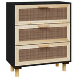 Sideboard Black 60x30x70 cm Solid Wood Pine and Natural Rattan - Front View