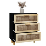 Sideboard Black 60x30x70 cm Solid Wood Pine and Natural Rattan - Side View