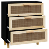 Sideboard Black 60x30x70 cm Solid Wood Pine and Natural Rattan - Top-Down View