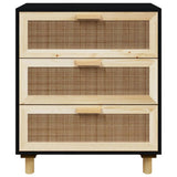 Sideboard Black 60x30x70 cm Solid Wood Pine and Natural Rattan - 45-Degree Angle