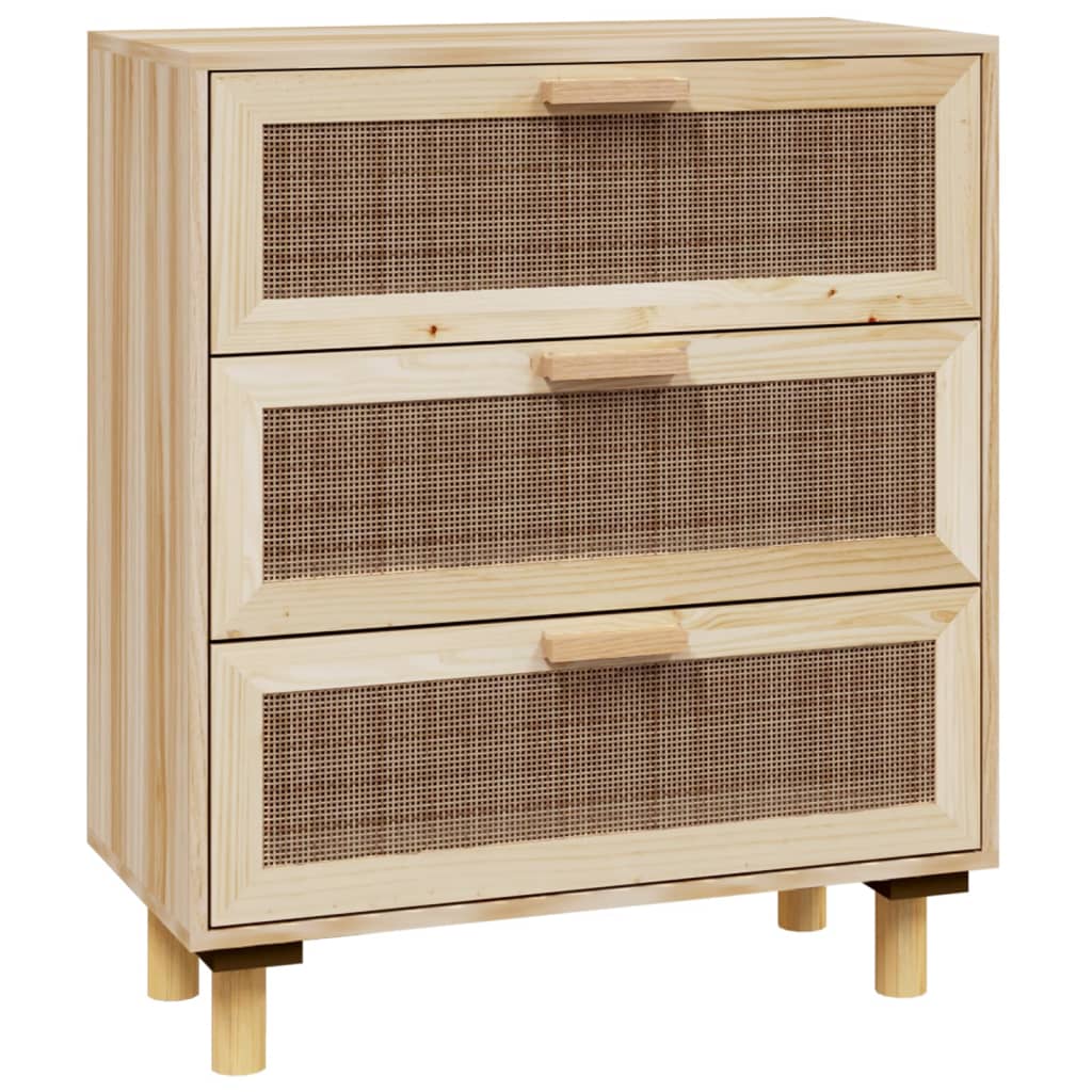 Sideboard Brown 60x30x70 cm Solid Wood Pine and Natural Rattan