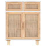 Sideboard White 60x30x75 cm Solid Wood Pine and Natural Rattan