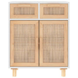 Sideboard White 60x30x75 cm Solid Wood Pine and Natural Rattan - Top-Down View