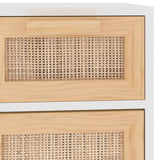 Sideboard White 60x30x75 cm Solid Wood Pine and Natural Rattan - Close-Up Angle
