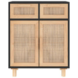 Sideboard Black 60x30x75 cm Solid Wood Pine and Natural Rattan