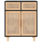 Sideboard Black 60x30x75 cm Solid Wood Pine and Natural Rattan