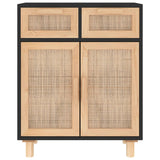 Sideboard Black 60x30x75 cm Solid Wood Pine and Natural Rattan - Top-Down View