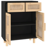 Sideboard Black 60x30x75 cm Solid Wood Pine and Natural Rattan - 45-Degree Angle