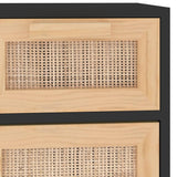 Sideboard Black 60x30x75 cm Solid Wood Pine and Natural Rattan - Close-Up Angle