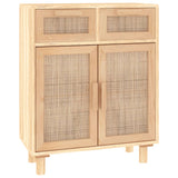 Sideboard Brown 60x30x75 cm Solid Wood Pine and Natural Rattan - Front View