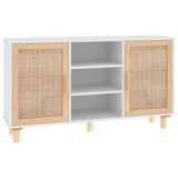 Sideboard White 105x30x60 cm Solid Wood Pine and Natural Rattan - Front View