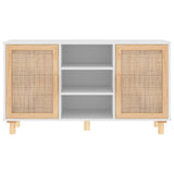 Sideboard White 105x30x60 cm Solid Wood Pine and Natural Rattan