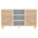 Sideboard White 105x30x60 cm Solid Wood Pine and Natural Rattan - Top-Down View