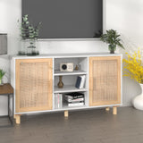 Sideboard White 105x30x60 cm Solid Wood Pine and Natural Rattan