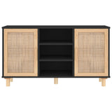 Sideboard Black 105x30x60 cm Solid Wood Pine and Natural Rattan