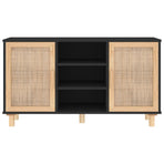 Sideboard Black 105x30x60 cm Solid Wood Pine and Natural Rattan