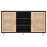 Sideboard Black 105x30x60 cm Solid Wood Pine and Natural Rattan - Top-Down View
