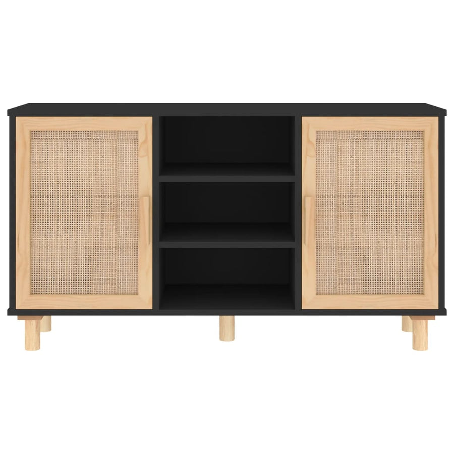 Sideboard Black 105x30x60 cm Solid Wood Pine and Natural Rattan