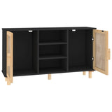 Sideboard Black 105x30x60 cm Solid Wood Pine and Natural Rattan - 45-Degree Angle