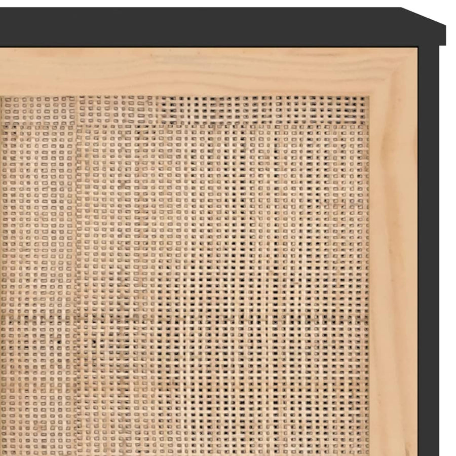 Sideboard Black 105x30x60 cm Solid Wood Pine and Natural Rattan