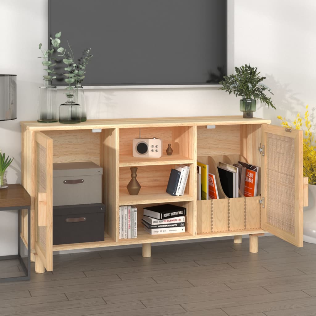 Sideboard Brown 105x30x60 cm Solid Wood Pine and Natural Rattan