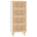 Sideboard White 40x30x90 cm Solid Wood Pine and Natural Rattan - Front View