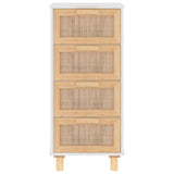 Sideboard White 40x30x90 cm Solid Wood Pine and Natural Rattan