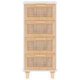 Sideboard White 40x30x90 cm Solid Wood Pine and Natural Rattan - Top-Down View