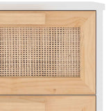 Sideboard White 40x30x90 cm Solid Wood Pine and Natural Rattan - Close-Up Angle