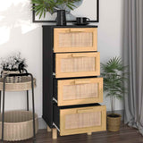 Sideboard Black 40x30x90 cm Solid Wood Pine and Natural Rattan - Side View