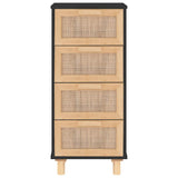 Sideboard Black 40x30x90 cm Solid Wood Pine and Natural Rattan - Top-Down View