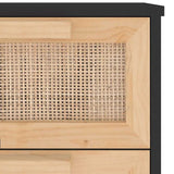 Sideboard Black 40x30x90 cm Solid Wood Pine and Natural Rattan - Close-Up Angle