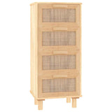 Sideboard Brown 40x30x90 cm Solid Wood Pine and Natural Rattan - Front View