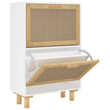 Shoe Cabinet White 52x25x80 cm Engineered Wood and Natural Rattan - Front View