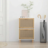 Shoe Cabinet White 52x25x80 cm Engineered Wood and Natural Rattan - Side View