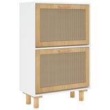 Shoe Cabinet White 52x25x80 cm Engineered Wood and Natural Rattan - Top-Down View